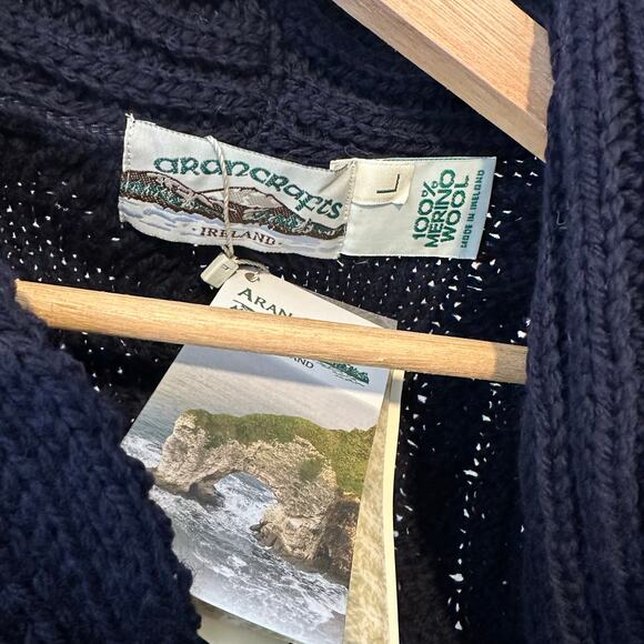 NWT Aran Crafts Aran Pattern Cardigan | Navy Blue | SZ L - Picture 7 of 10